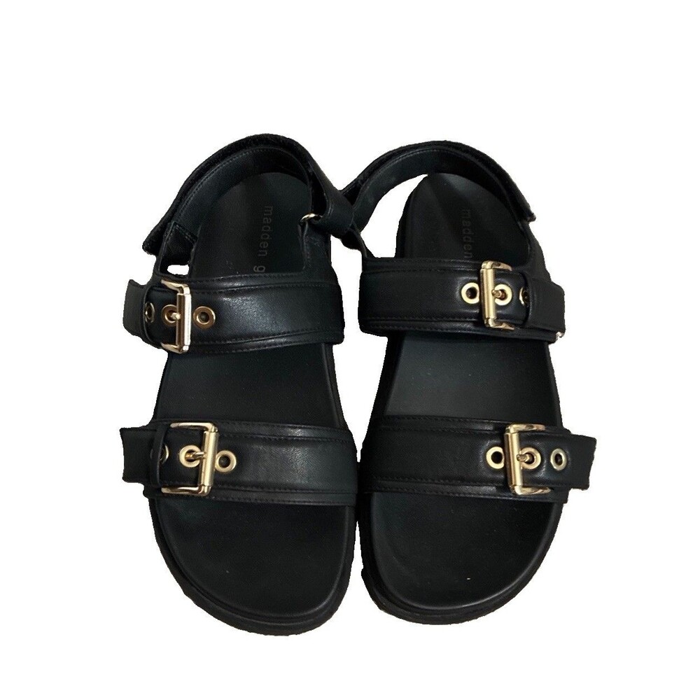 Madden Girl Women’s Sprint Black Double Buckle Strap Flat Sandals Sz 7 EXC!